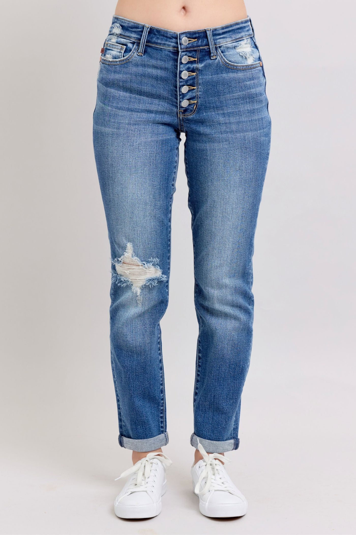 Mid Rise Button Fly Boyfriend Jean