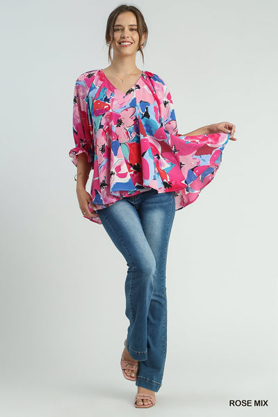 Ruffle Cuff Floral Blouse