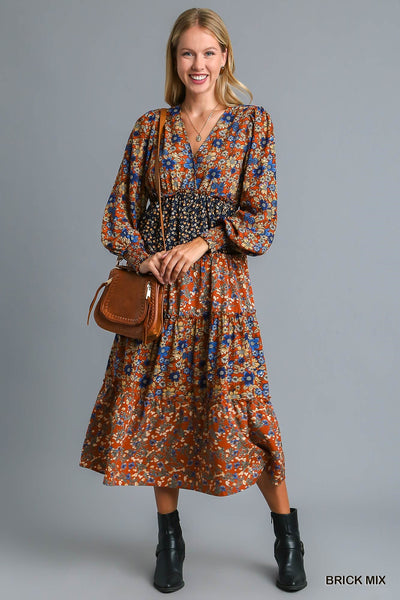 Tiered Floral Print Midi Dress