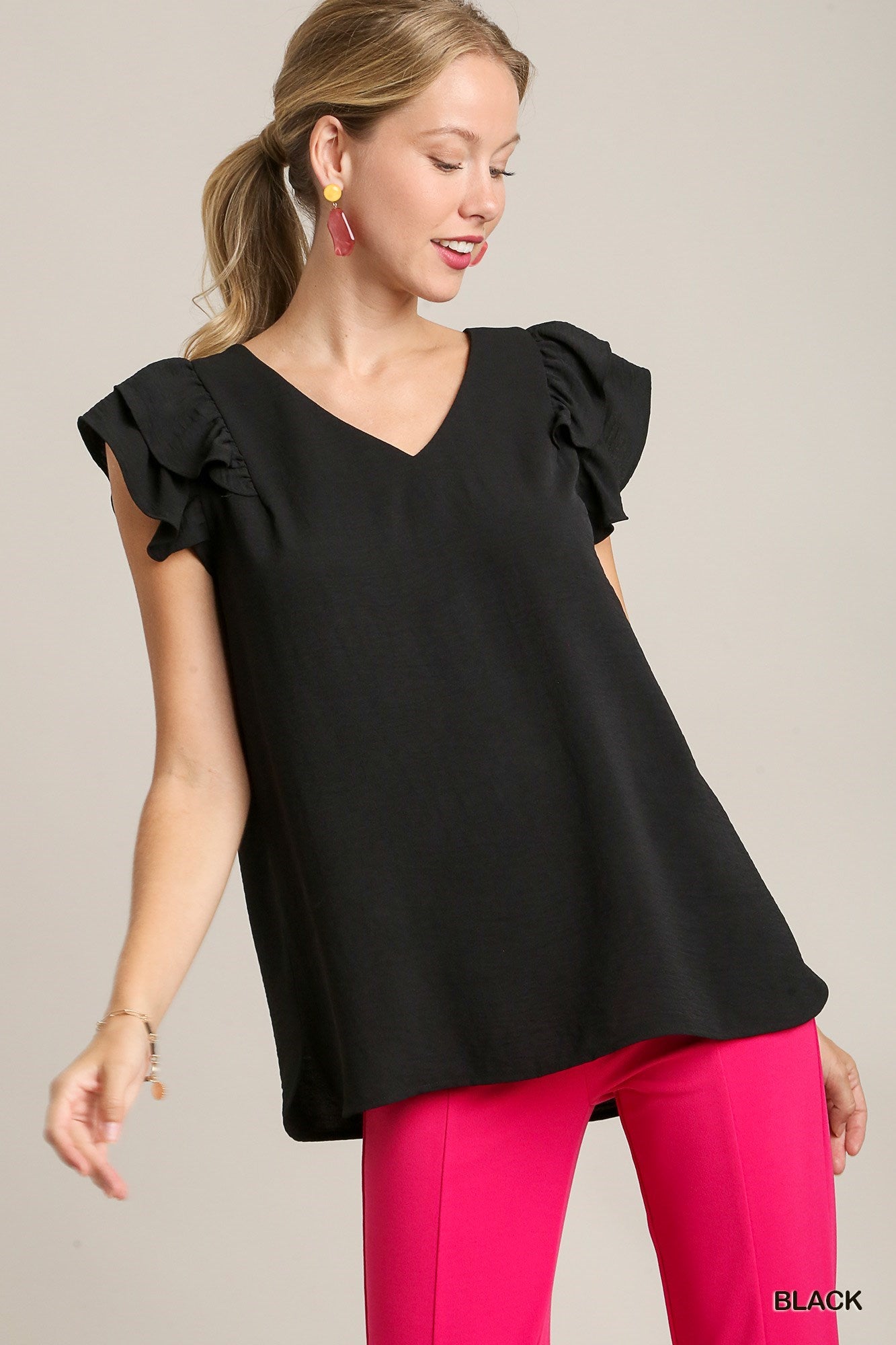 V Neck Flutter Blouse