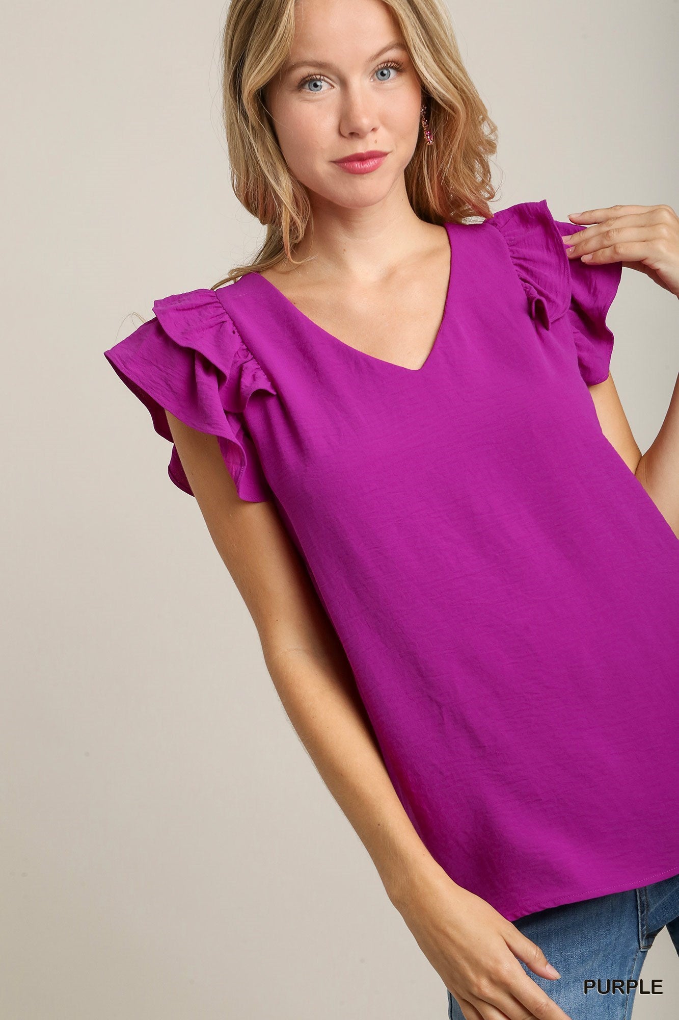 V Neck Flutter Blouse