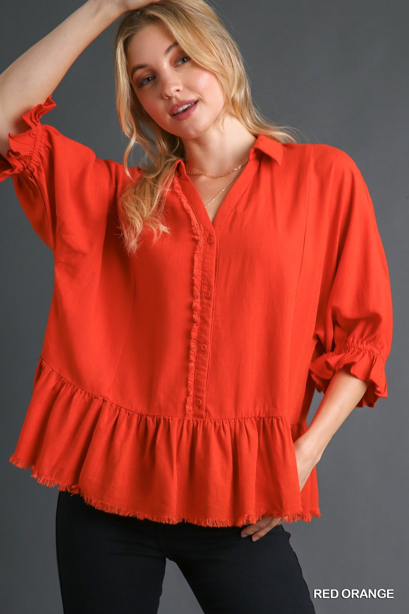 Linen Blend Peplum Top