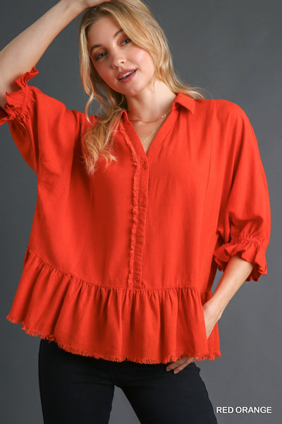 Linen Blend Peplum Top