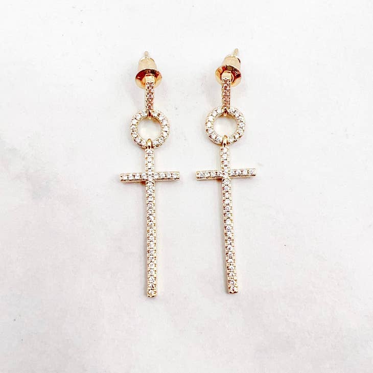 Dainty Crystal Cross Earring