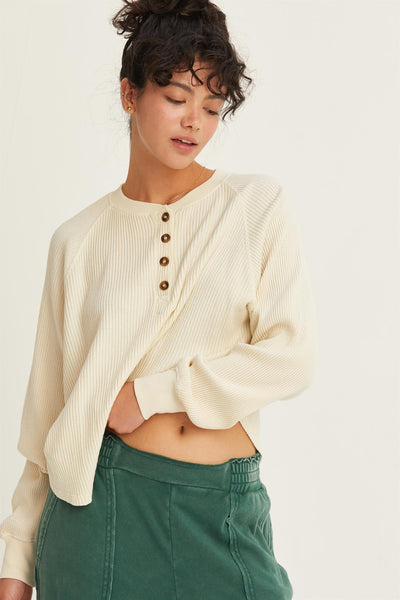 Henley Waffle Knit Top