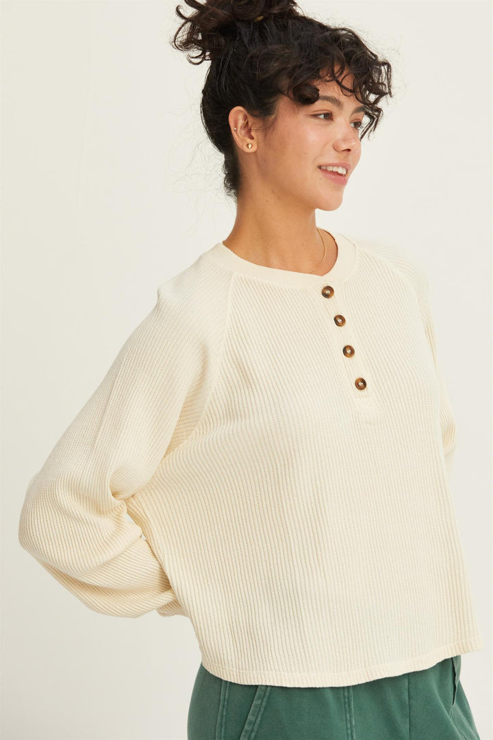 Henley Waffle Knit Top