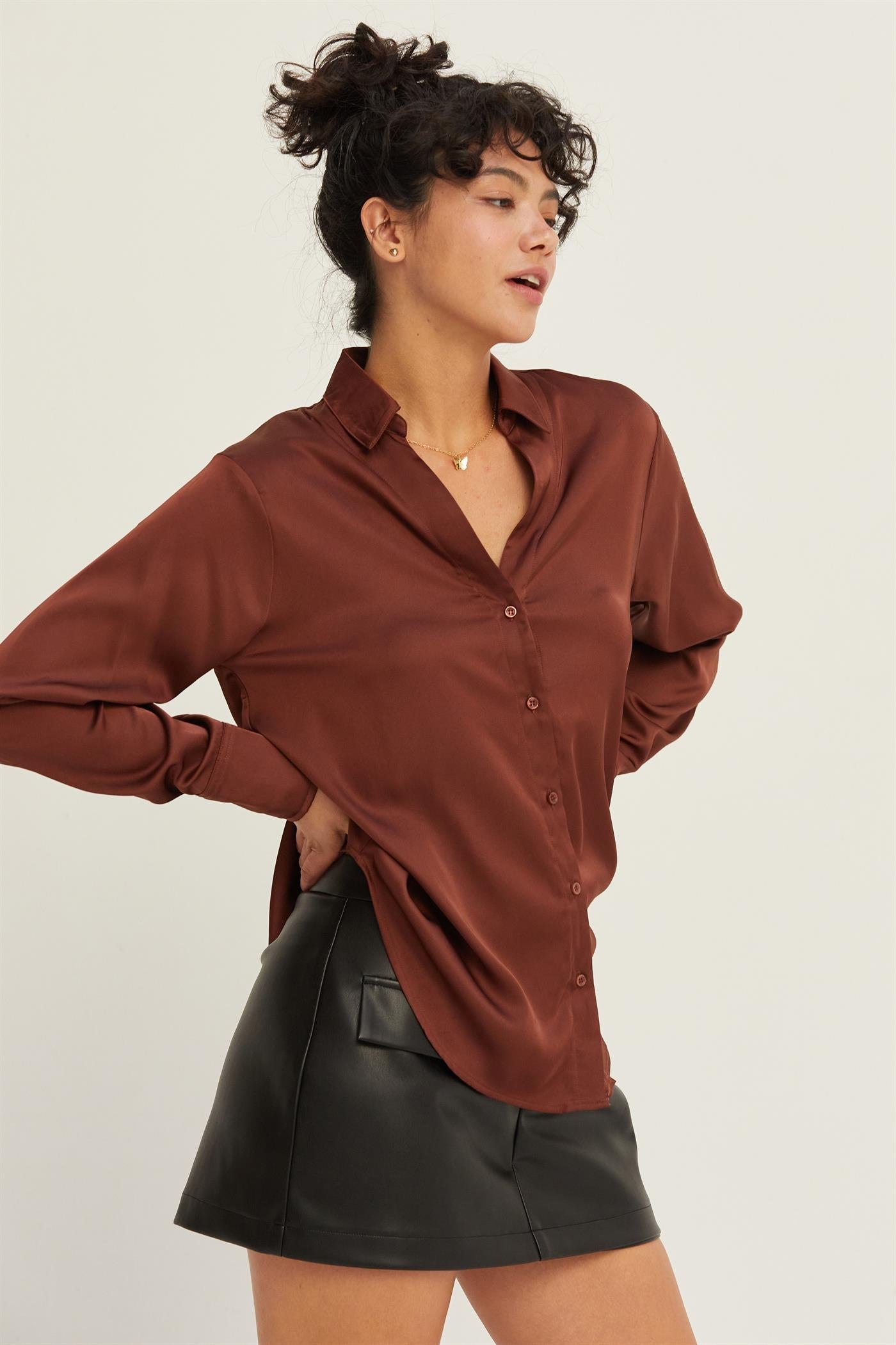 Button Up Satin Blouse