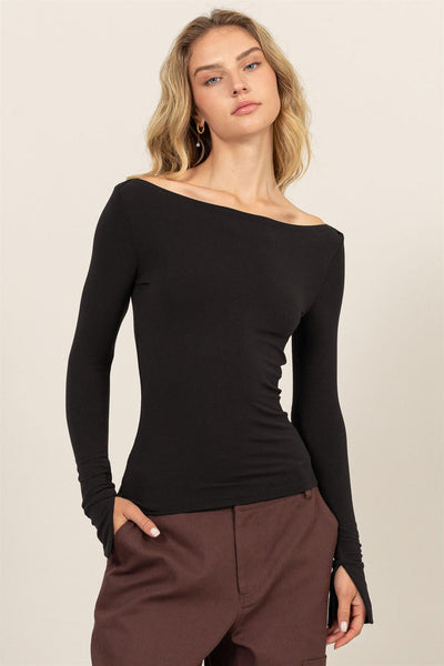 Boat Neck Long Sleeve Top