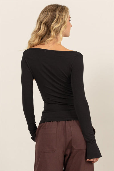 Boat Neck Long Sleeve Top