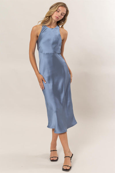 Satin Halter Midi Dress