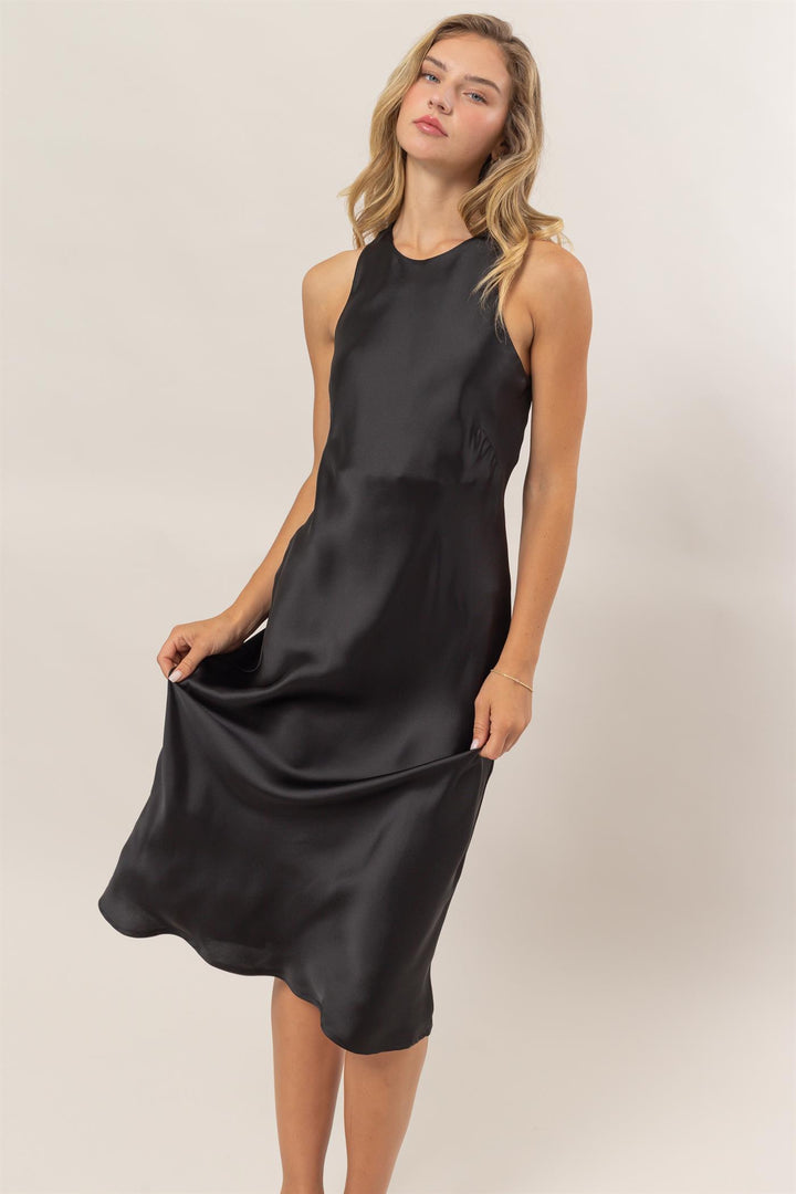 Satin Halter Midi Dress