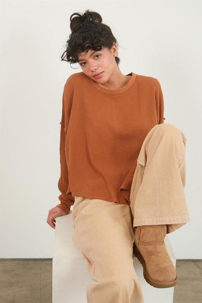 Drop Shoulder Waffle Knit Top