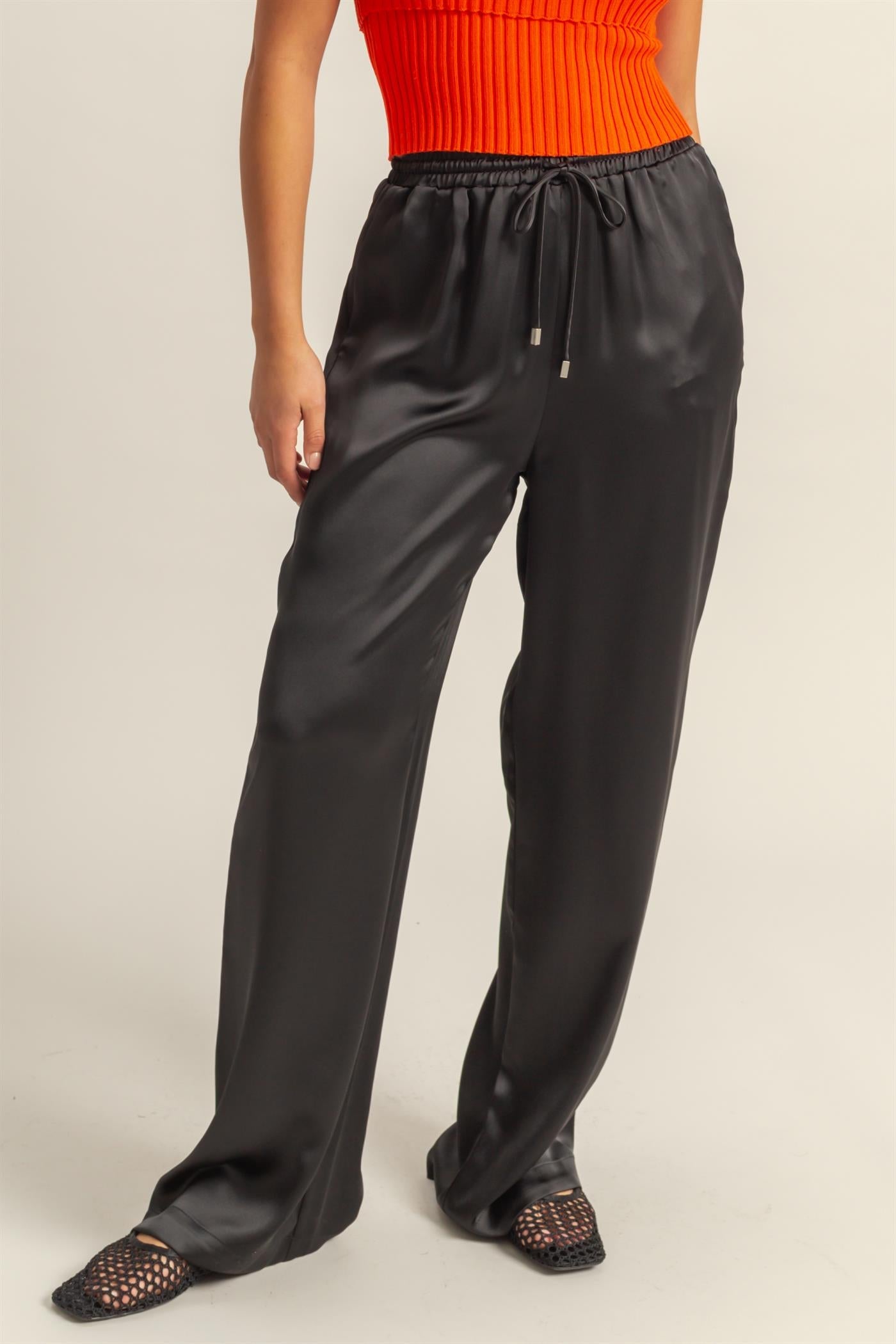 Drawstring Waist Satin Pants