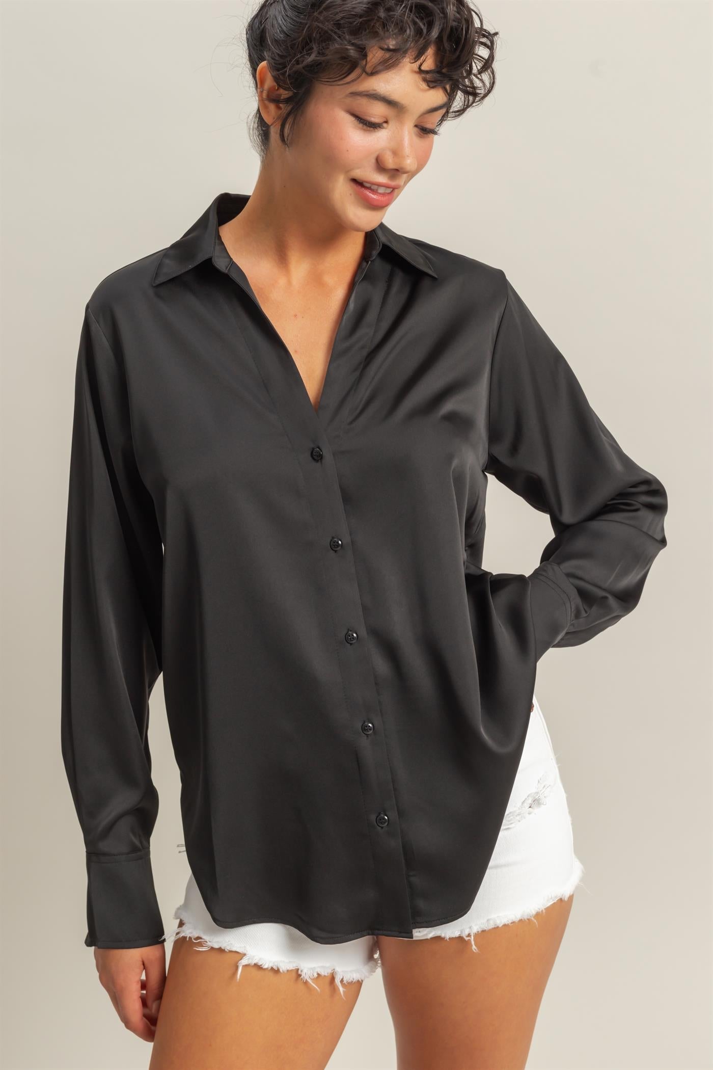 Button Up Satin Blouse