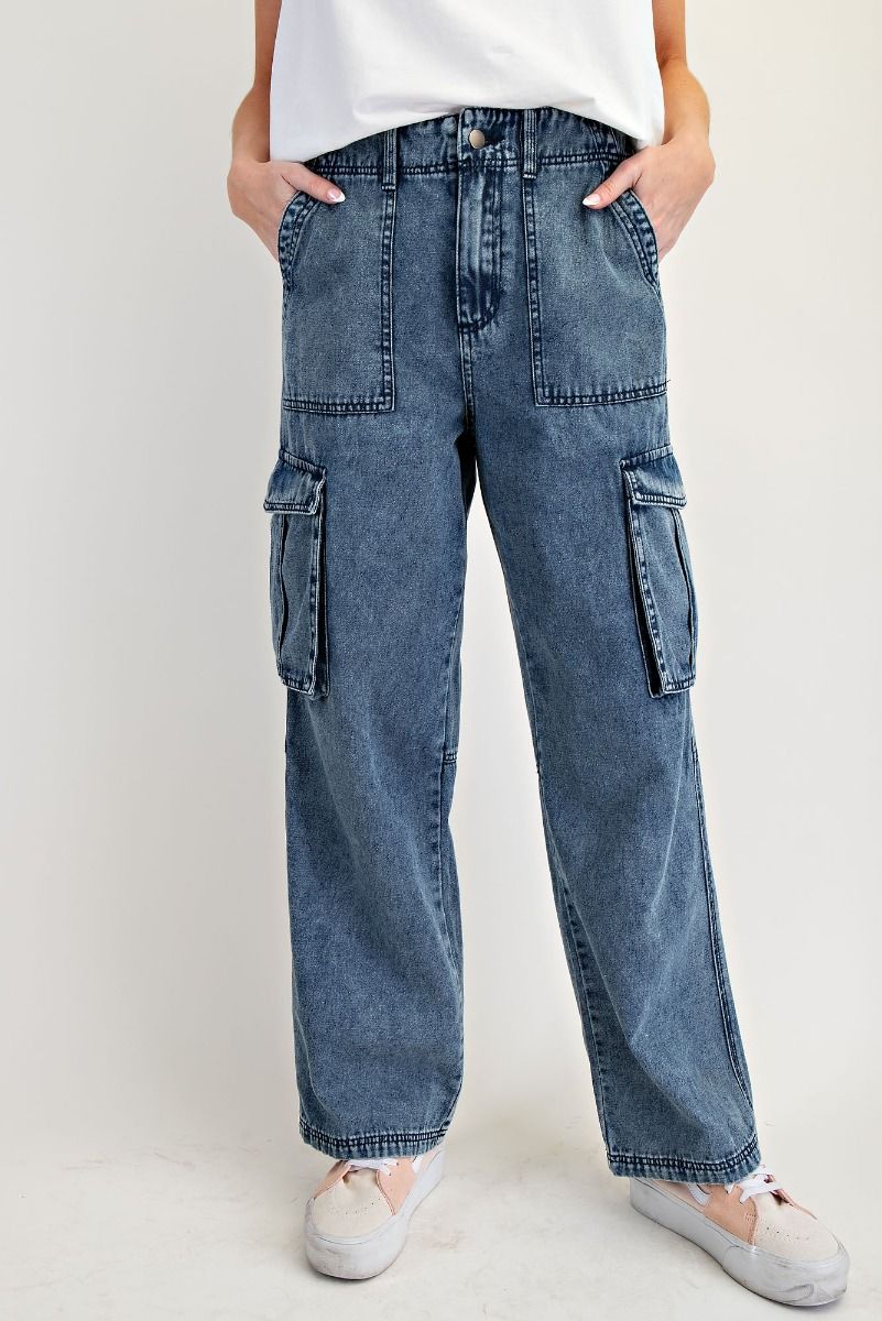 Washed Denim Cargo Pant