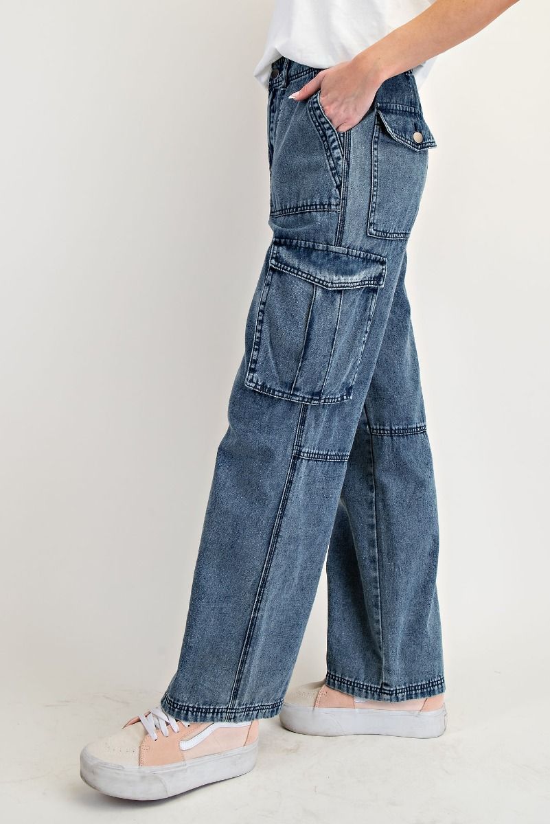 Washed Denim Cargo Pant