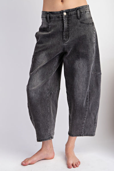 Washed Denim Barrel Jeans