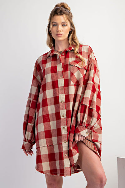 Mixed Print Button Up Shirt Dress