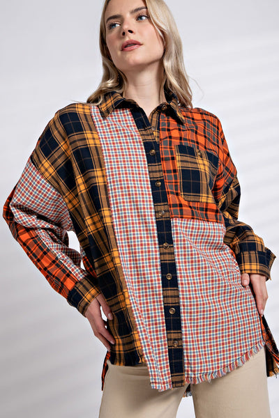 Mismatched Plaid Flannel Top