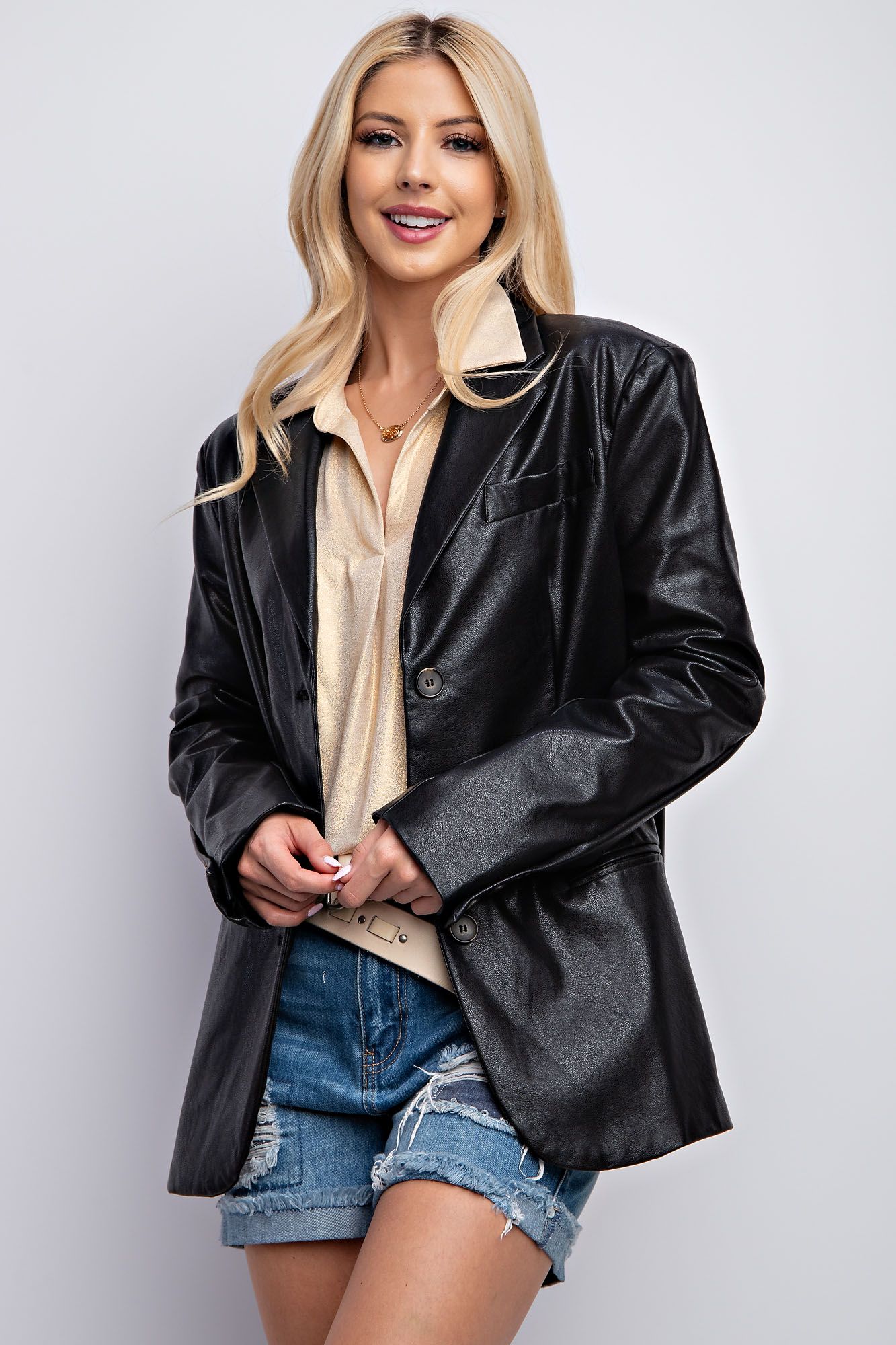 Faux Leather Blazer