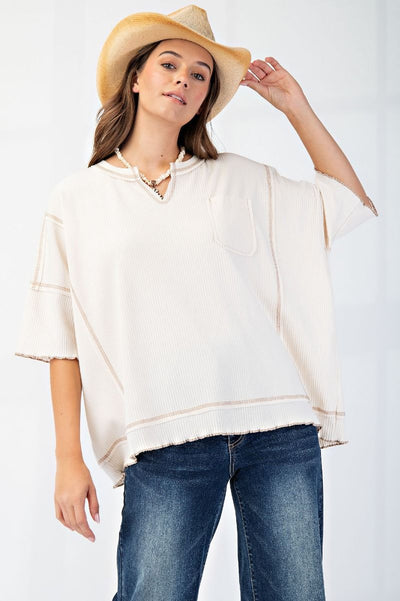 Ribbed Knit Contrast Stitch Top