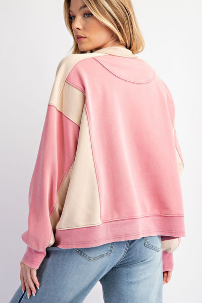 Color Block Terry Pullover