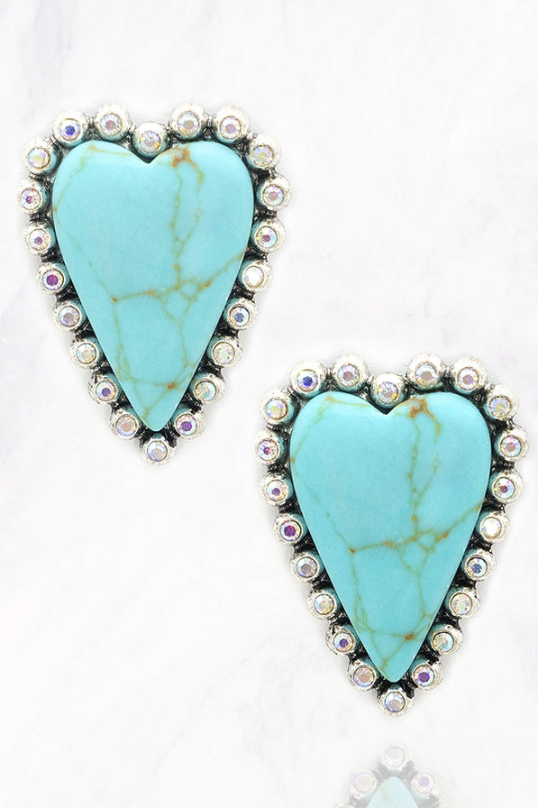 Rhinestone Turquoise Heart Earring