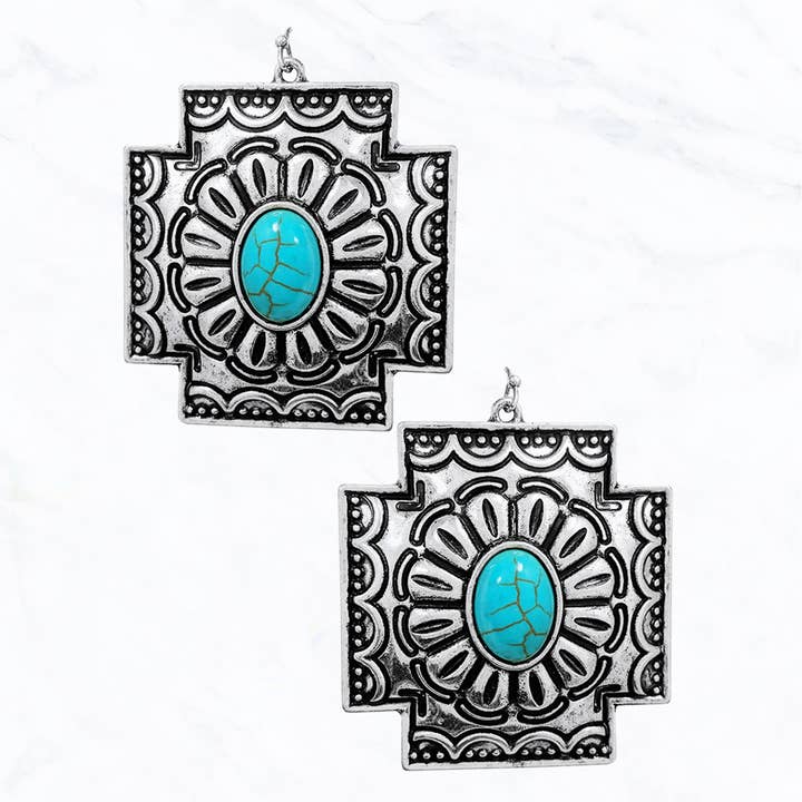 Turquoise Cross Concho Earring