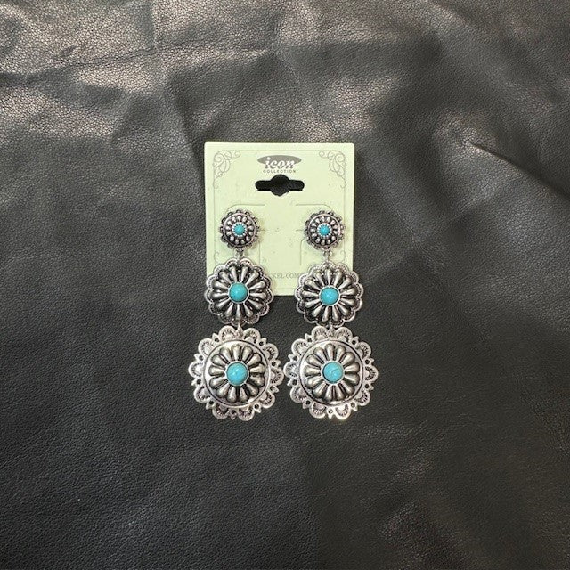 Turquoise Concho Shield Earrings