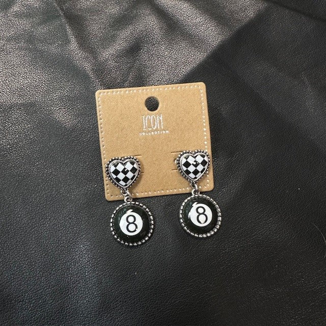 Harlequin 8 Ball Earring