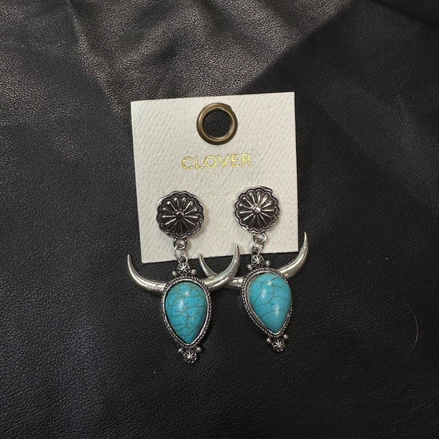 Steer Head Turquoise Earring