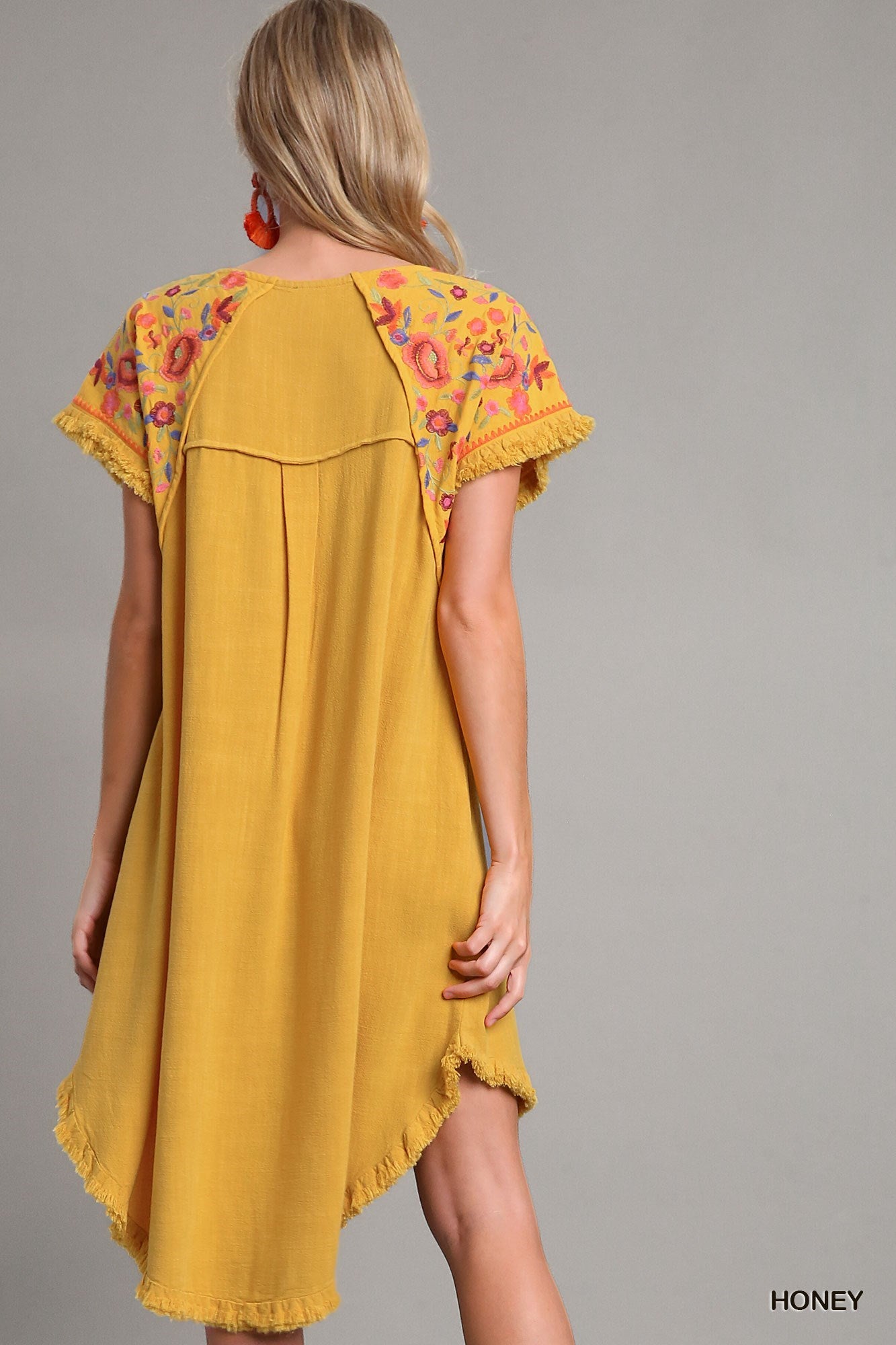 Linen Embroidered High Low Dress