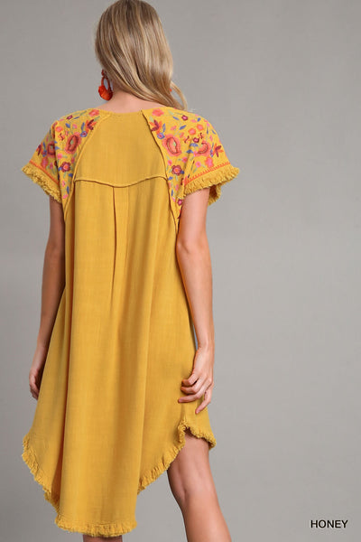 Linen Embroidered High Low Dress