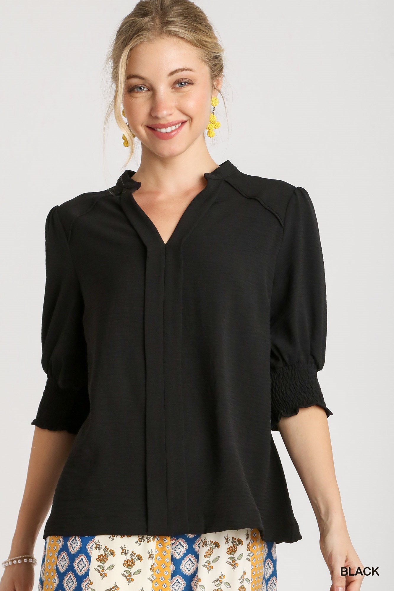 Solid Split Neck Blouse