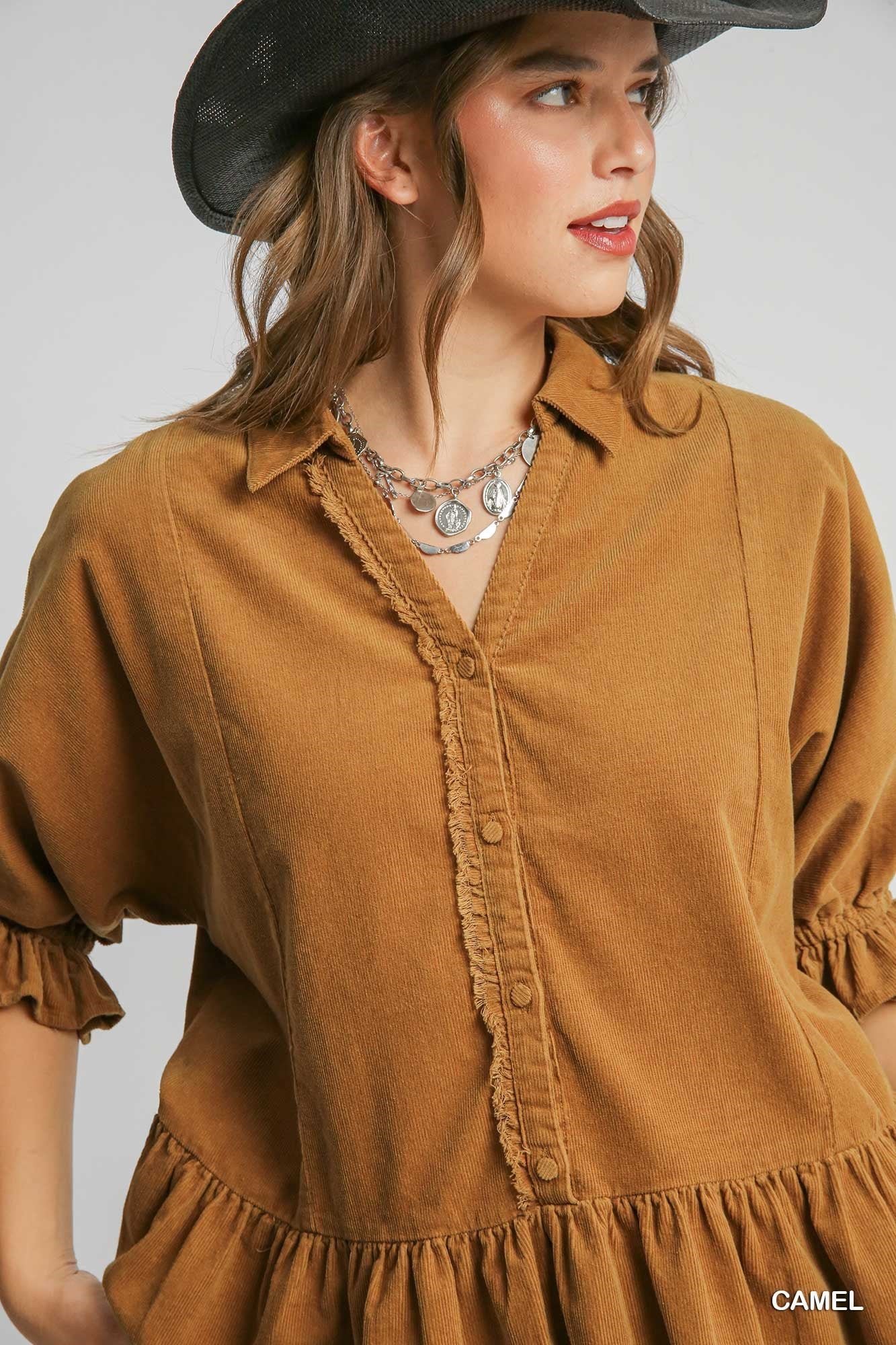 Corduroy Collared Top