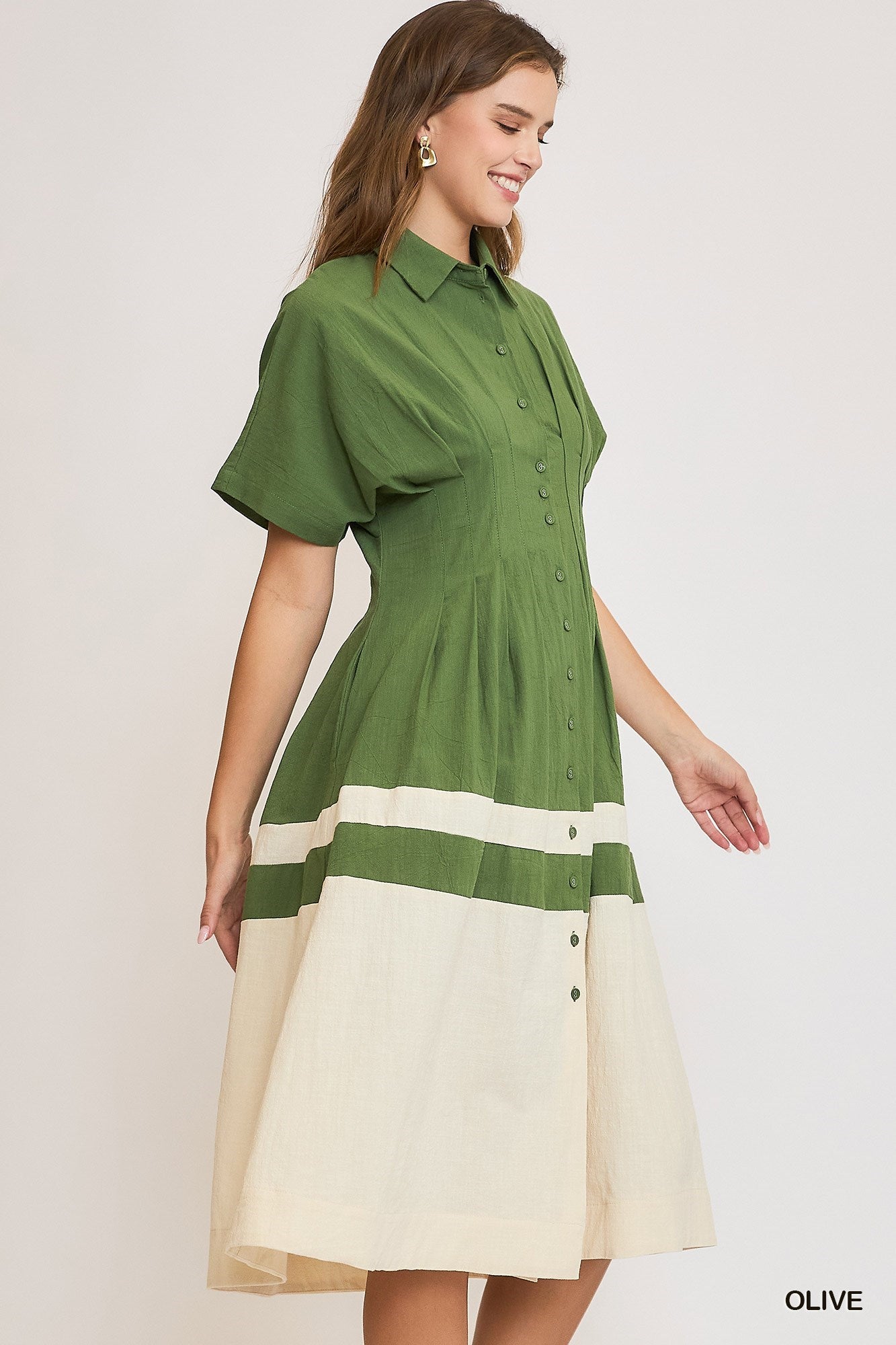 Pleated Colorblock Midi Dress