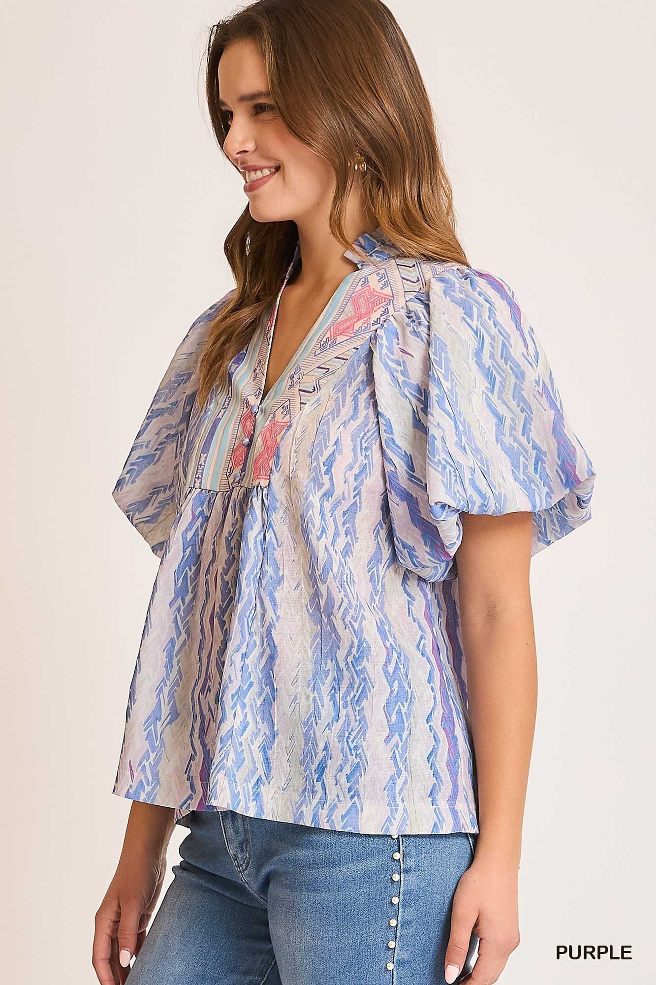 Mixed Print Ruffled Top