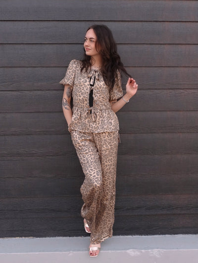 Leopard Peplum Top & Pants Set