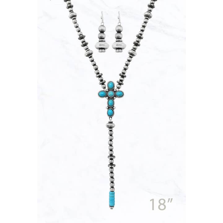 Cross Navajo Pearl Y Necklace & Earrings Set