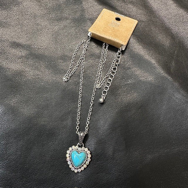 Rhinestone Turquoise Heart Necklace