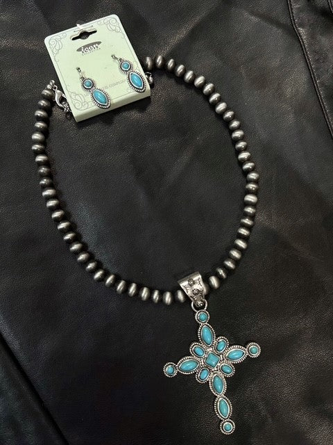 Turquoise Cross Necklace Set