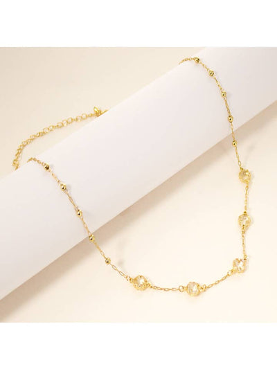 Glass Stone Chain Necklace