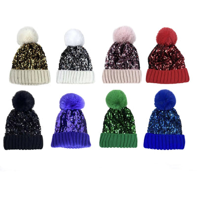 Pom Pom Sequin Beanie