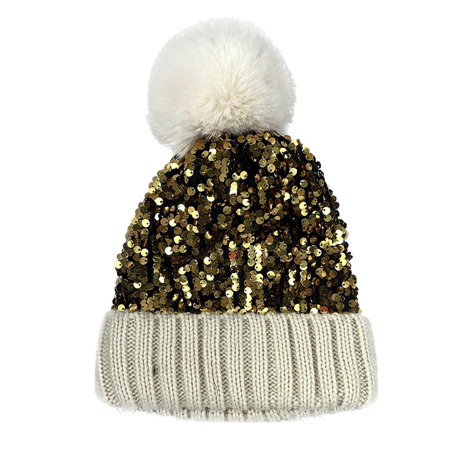 Pom Pom Sequin Beanie