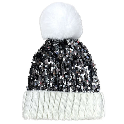 Pom Pom Sequin Beanie