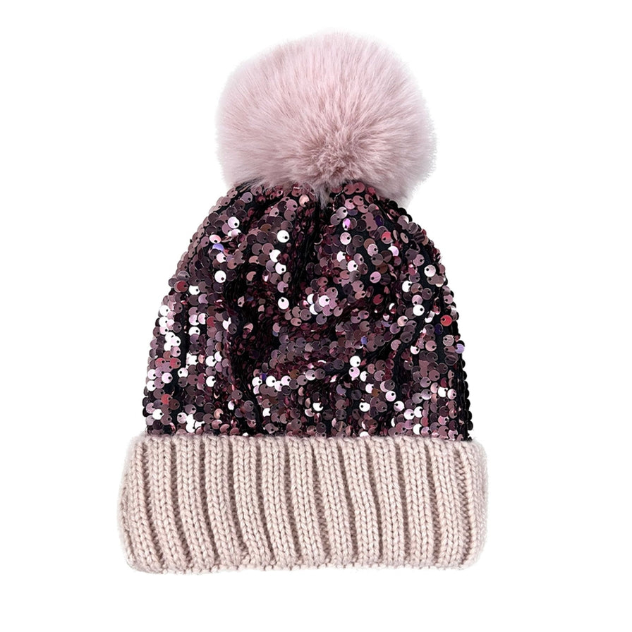 Pom Pom Sequin Beanie