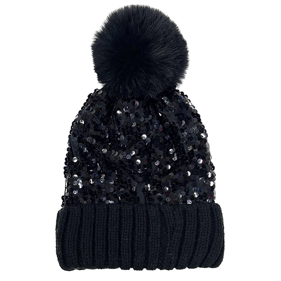 Pom Pom Sequin Beanie