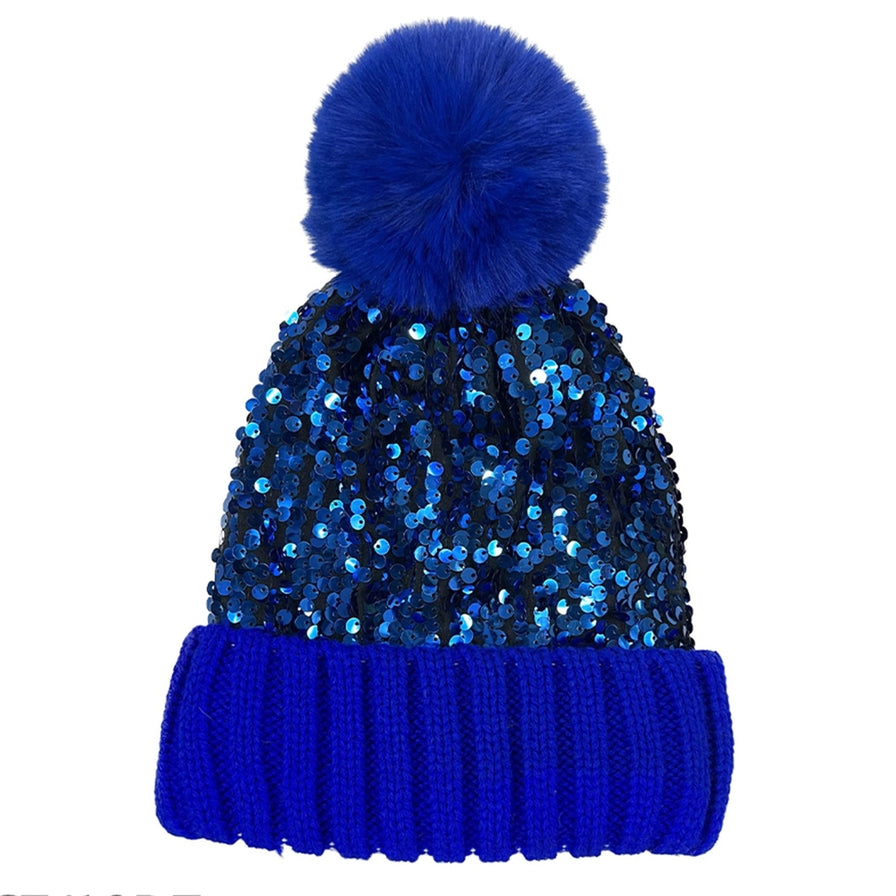 Pom Pom Sequin Beanie