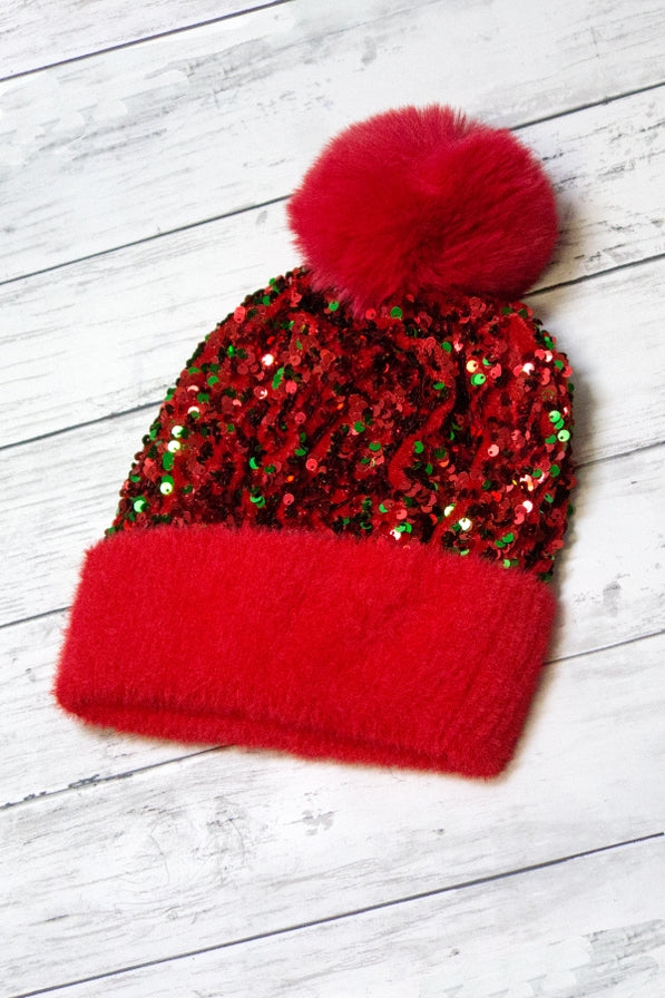 Sequin Pom Pom Beanie