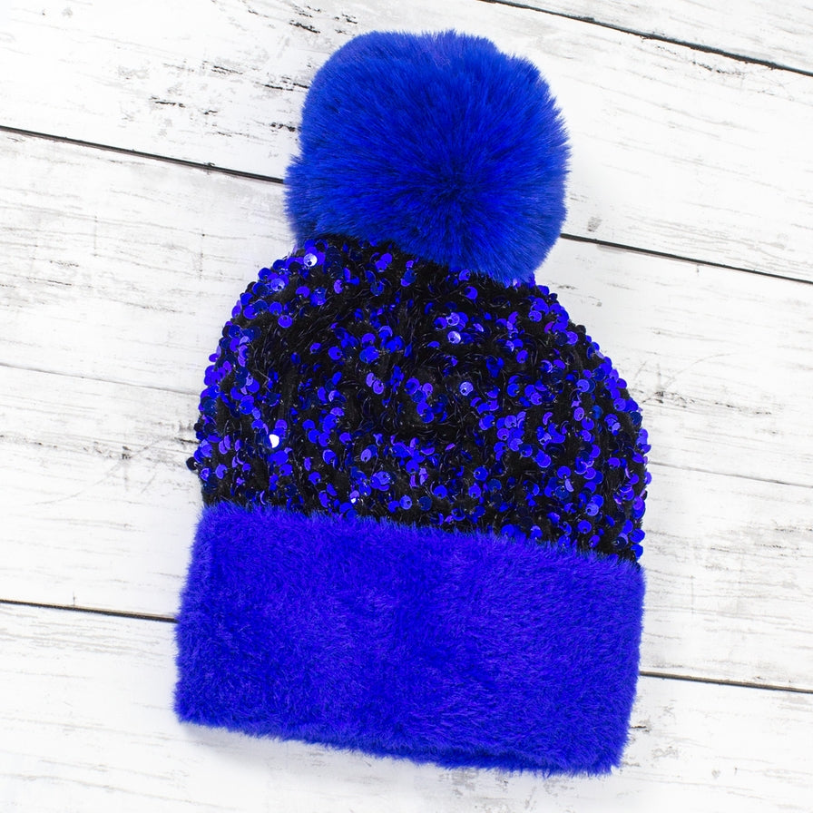 Sequin Pom Pom Beanie